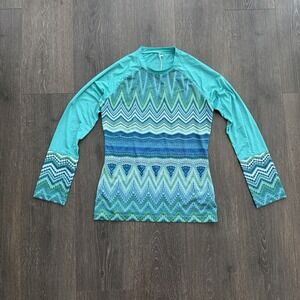 PRANA NWT Rash Guard Rory‎ Swim Shirt Long Sleeve XS Chevron Stripe Gorpcore